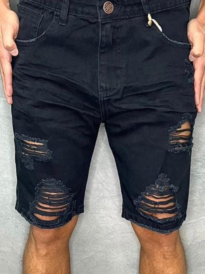 Calça Jogger em Jeans Destroyed Preto