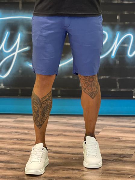 shorts linho azul